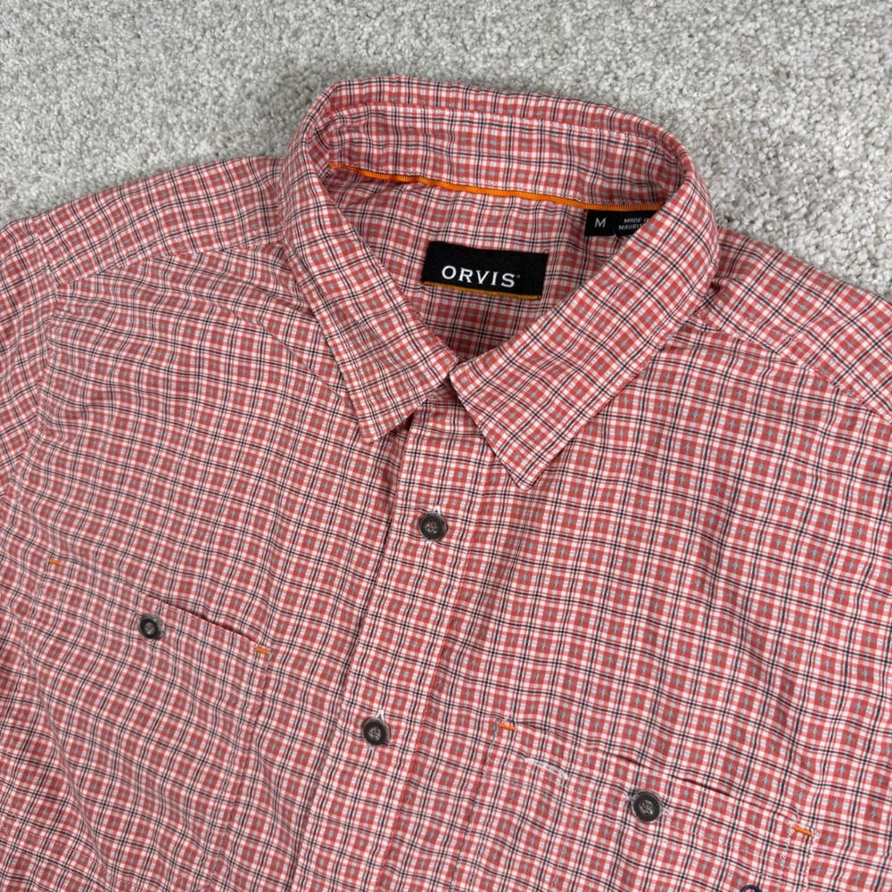 Orvis Button Down Shirt Mens M Red Plaid Short Sleeve Hiking Fishing Outdoor